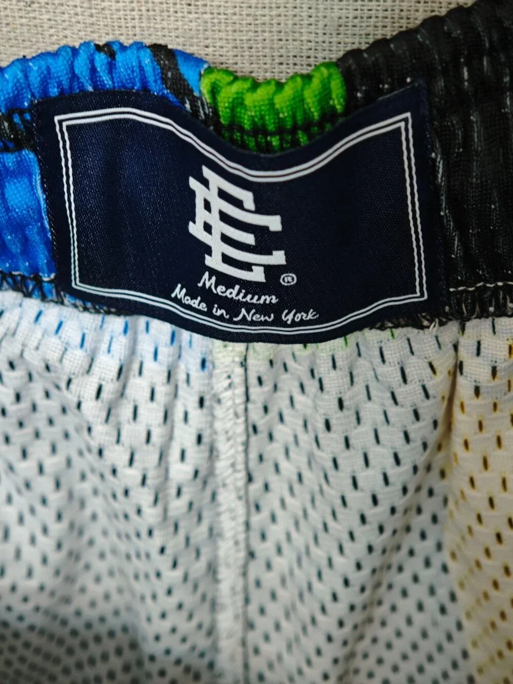 Colorblock Mesh Men’s Shorts with Multicolor Patchwork